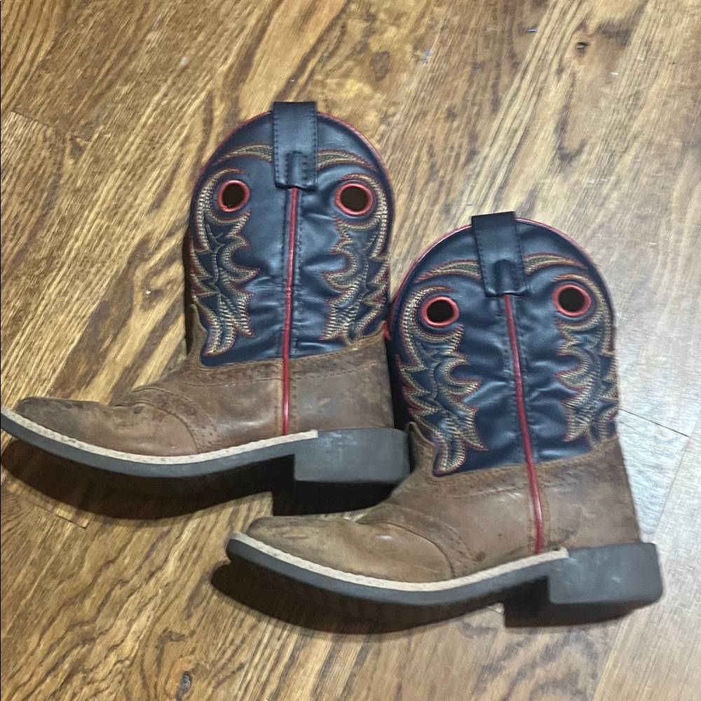 CODY JAMES BOYS' BOBBY WESTERN BOOTS - BROAD SQUARE TOE BROWN NAVY LEATHER SZ 12